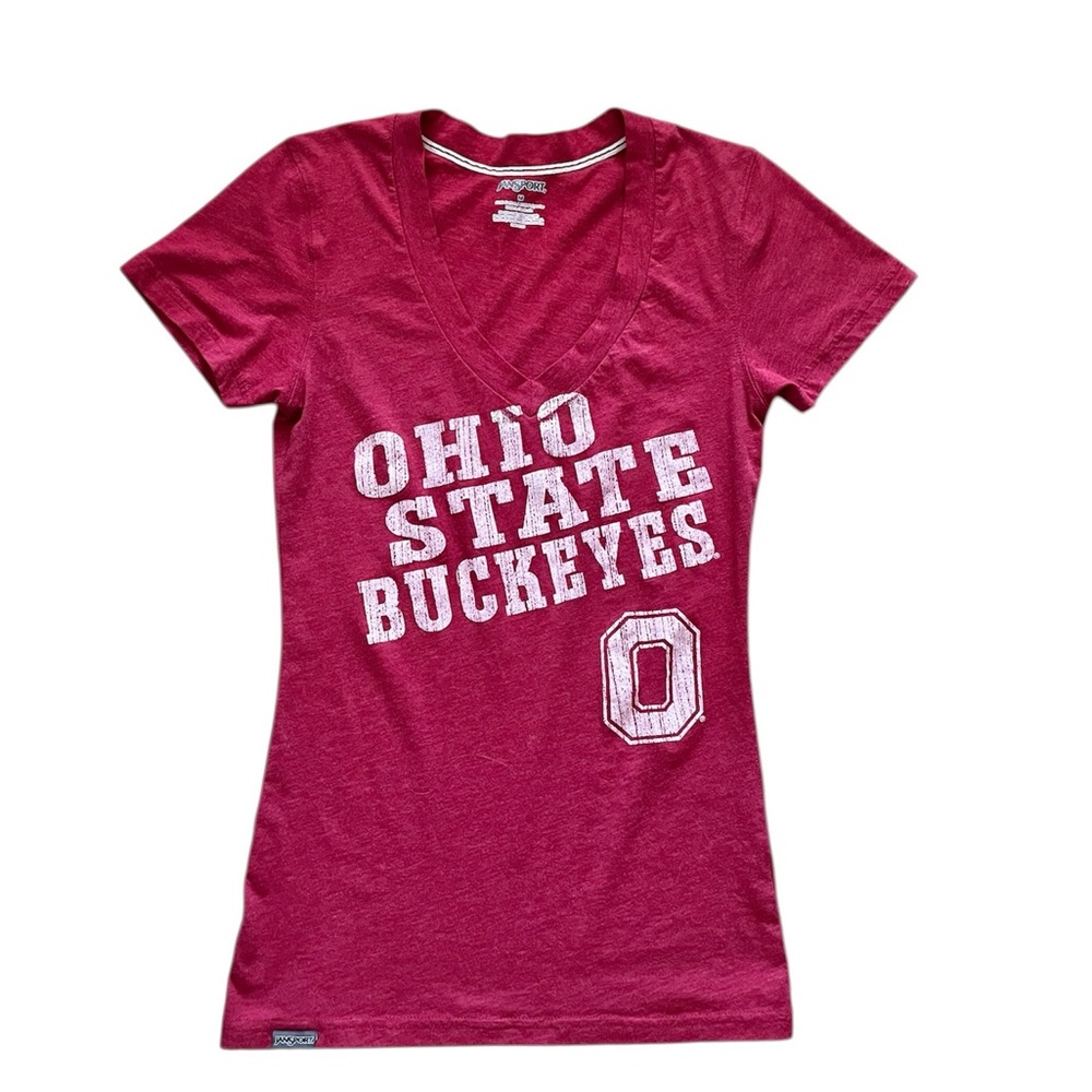 Jansport Red Ohio State Buckeyes college Fitted V Neck T-Shirt Size Medium